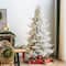 Glitzhome® 7.5ft Pre-Lit Flocked Upward Slim Fir Artificial Christmas Tree, Warm White LED Lights